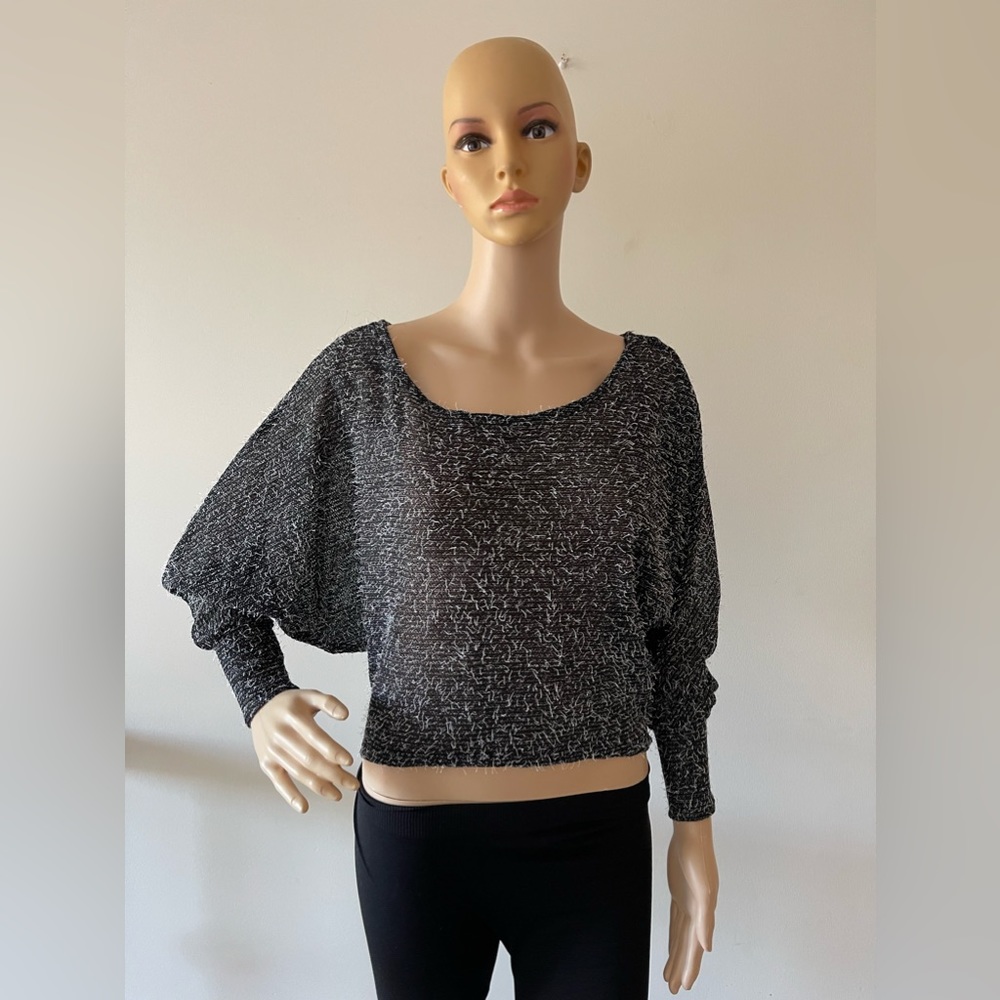 Black and White Mohair Pullow Long Sleeve Top